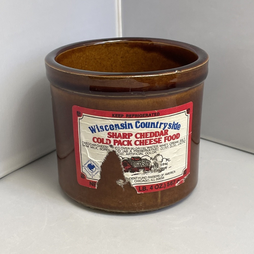 Vintage Cheddar‎ Crock Wisconsin Countryside USA Brown Rustic NO LID 3.75"